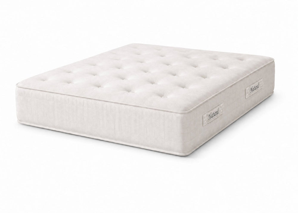 The Brick 'Natural' Mattress, a white, hand-tufted mattress with natural fillings