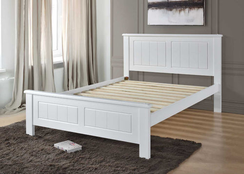 Strong Wooden Bed Frame with Shaker-Style Panel Design and Extra Thick 29mm Slats, in White
