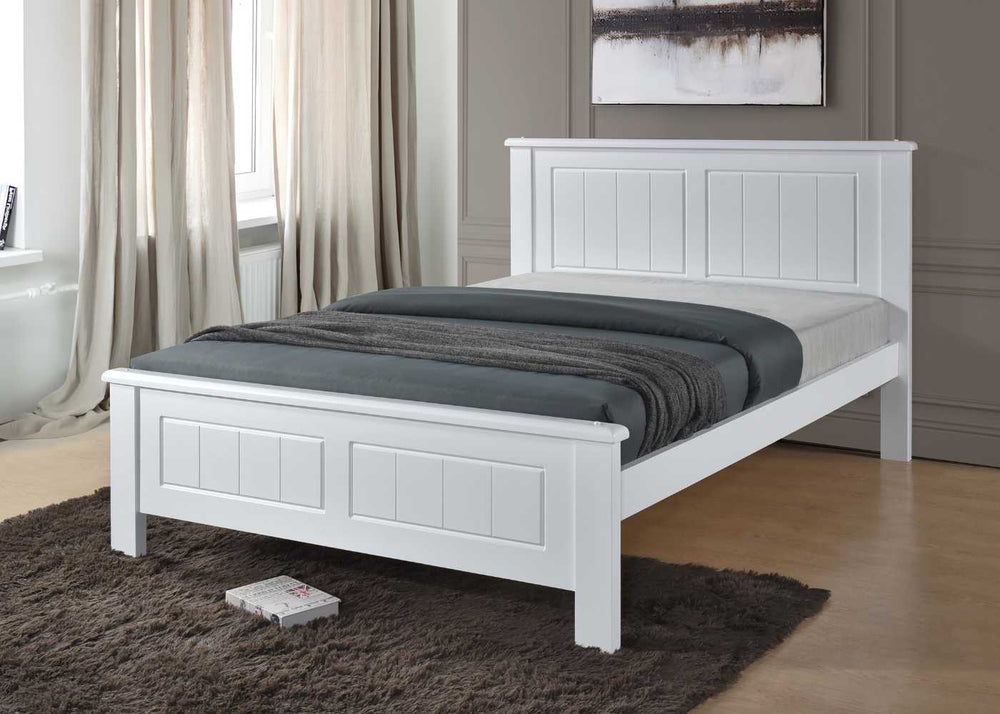 Strong Wooden Bed Frame with Shaker-Style Panel Design and Extra Thick 29mm Slats, in White