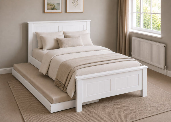 Caister White Wooden Bed with Underbed Trundle