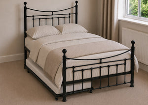 Calthorpe Double Metal Bed Finished in Black with Underbed Trundle