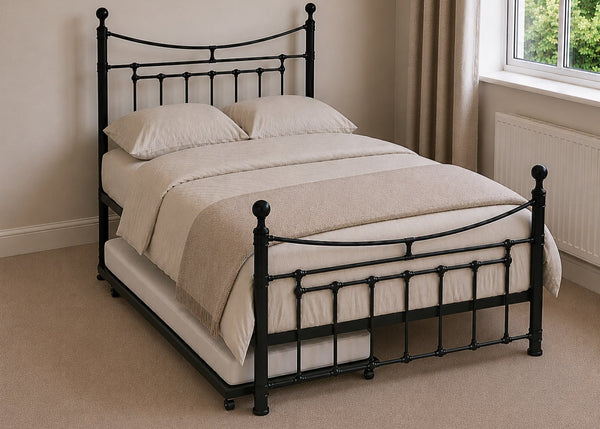 Calthorpe Double Metal Bed Finished in Black with Underbed Trundle