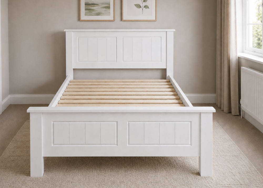 Caister White Wooden Bed in Double Size with Flat Tops