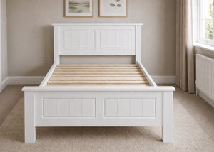 Caister White Wooden Bed with Solid Wooden Slats