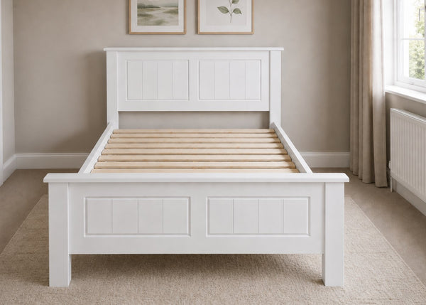 Caister White Wooden Bed with Solid Wooden Slats