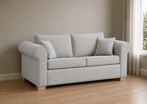 Cedar Sofa Bed in Flat Weave Silver with Natural Feet, Angled View