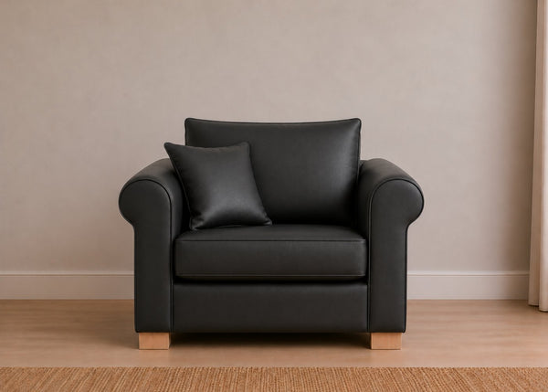 Cedar Sofa Bed Armchair in Faux Leather Black with Natural Feet