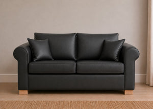 Cedar Sofa Bed in Black Faux Leather with Natural Feet