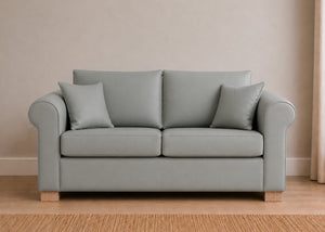 Cedar Sofa Bed in Faux Leather Mist with Natural Feet