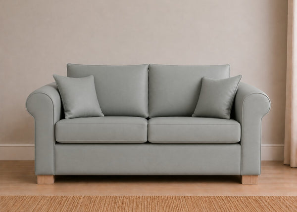 Cedar Sofa Bed in Faux Leather Mist with Natural Feet