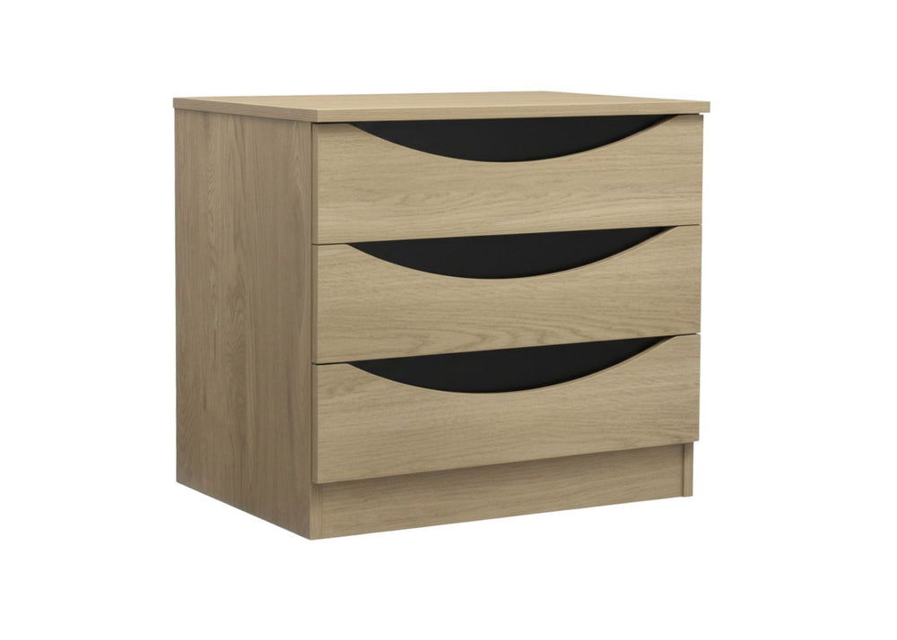 Open handle chest with rounded corners and 3 storage drawers