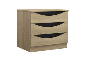 Chest with open handles finished in oak and rounded corners