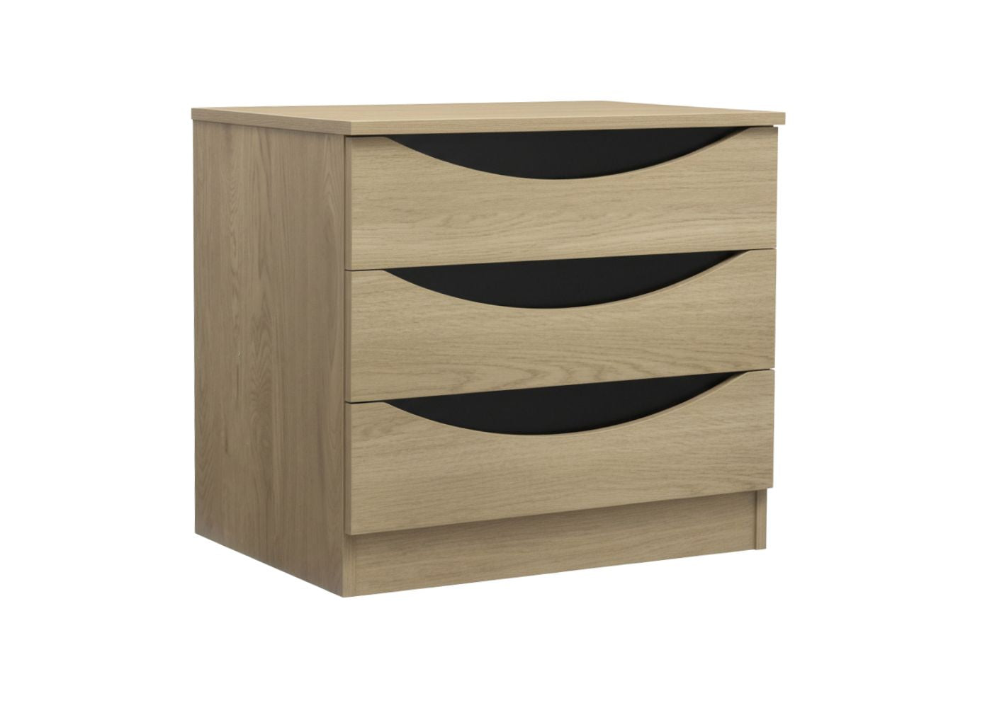 Chest with open handles finished in oak and rounded corners