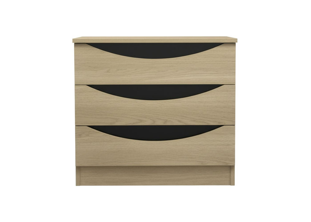 Open handle chest with rounded corners and 3 storage drawers