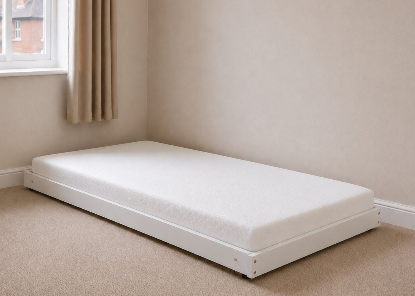 Colney Wooden Trundle Bed Finished in White with Mattress