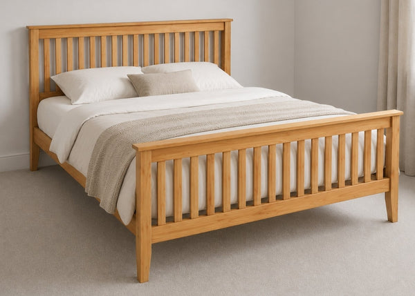 Copenhagen King Size Wooden Bed Frame with High End Footboard | Antique Finish | Shaker Style Design