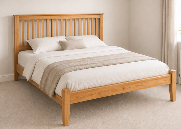 Copenhagen King Size Wooden Bed Frame with Low End Footboard | Antique Finish | Shaker Style Design