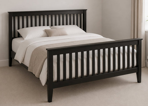 Copenhagen King Size Wooden Bed Frame with High End Footboard | Black Ash Finish | Shaker Style Design