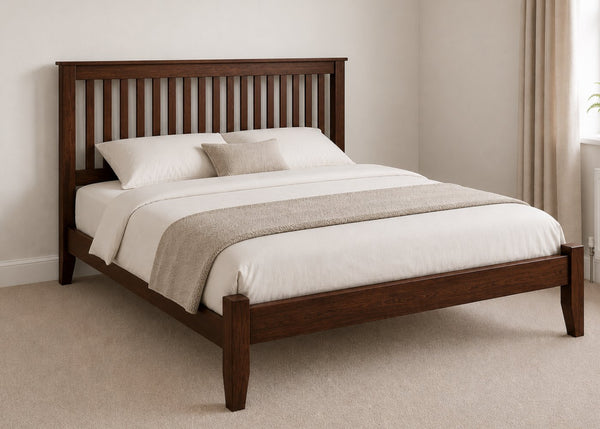 Copenhagen King Size Oak Bed with High End Footboard | Chocolate Finish | Shaker Style Design