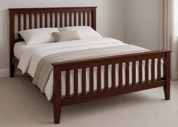 Copenhagen King Size Wooden Bed Frame with High End Footboard | Mahogany Finish | Shaker Style Design