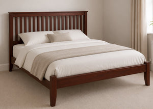 Copenhagen King Size Wooden Bed Frame with Low End Footboard | Mahogany Finish | Shaker Style Design
