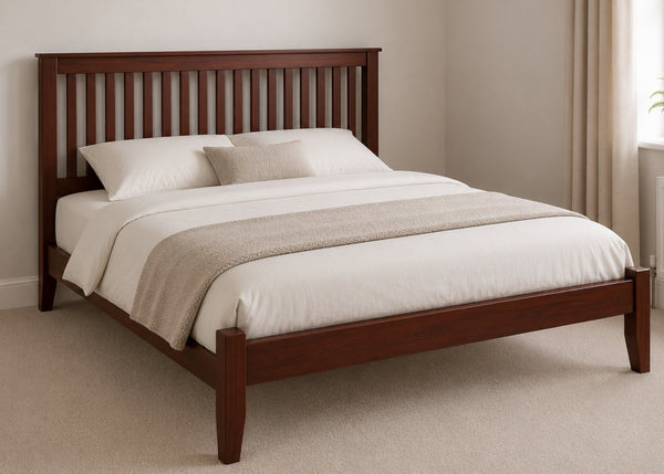 Copenhagen King Size Wooden Bed Frame with Low End Footboard | Mahogany Finish | Shaker Style Design