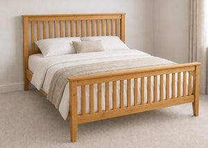 Copenhagen King Size Wooden Bed Frame with High End Footboard | Oak Finish | Shaker Style Design