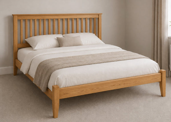 Copenhagen King Size Wooden Bed Frame with Low End Footboard | Oak Finish | Shaker Style Design