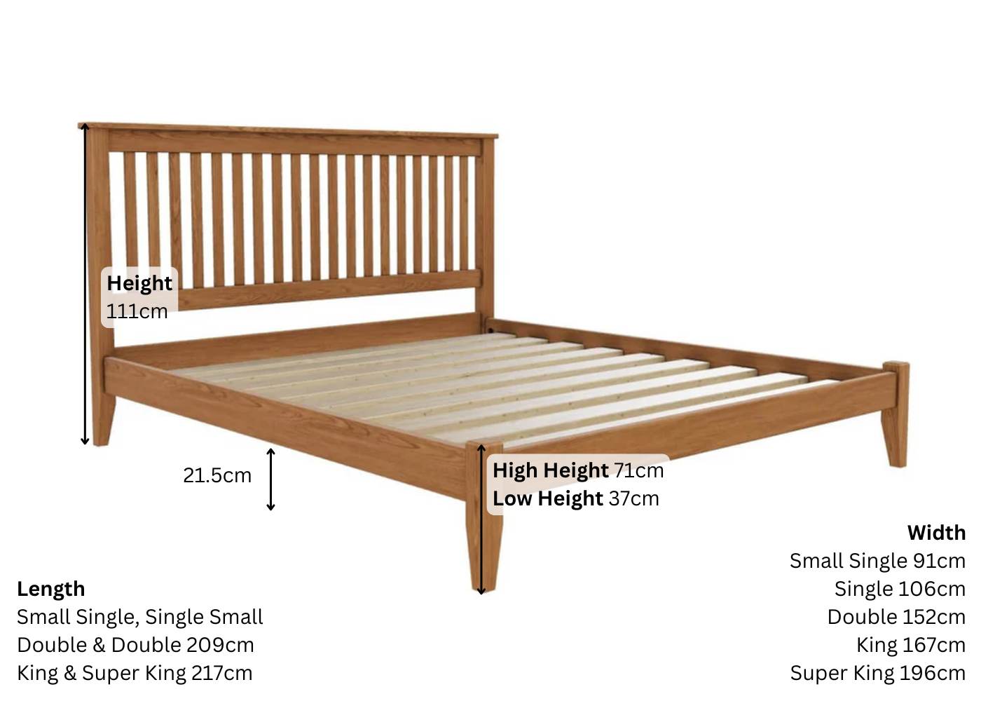 Copenhagen Solid Oak Dimensions