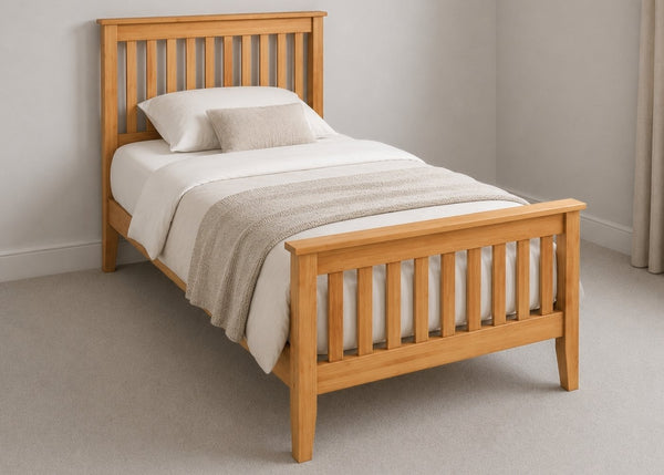 Copenhagen Single Size Wooden Bed Frame with High End Footboard | Antique Finish | Shaker Style Design