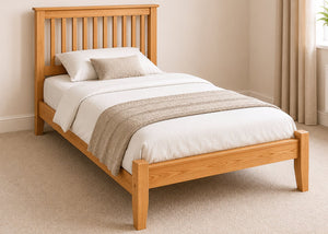 Copenhagen Single Size Wooden Bed Frame with Low End Footboard | Antique Finish | Shaker Style Design
