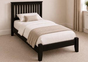 Copenhagen Single Size Wooden Bed Frame with Low End Footboard | Black Ash Finish | Shaker Style Design