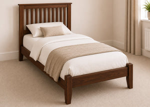 Copenhagen Single Size Wooden Bed Frame with Low End Footboard | Chocolate Finish | Shaker Style Design
