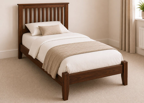 Copenhagen Single Size Wooden Bed Frame with Low End Footboard | Chocolate Finish | Shaker Style Design