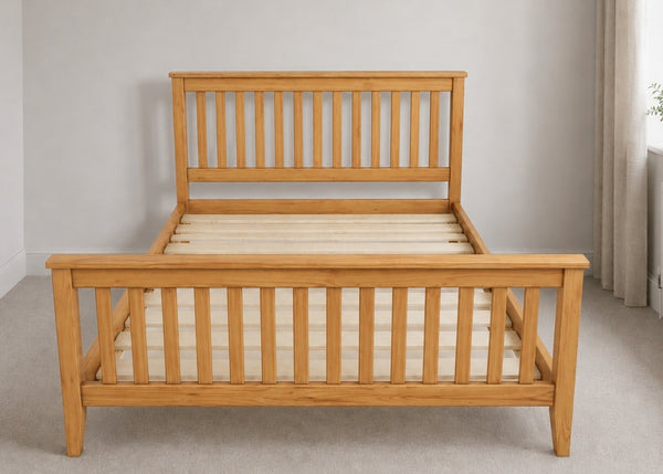 Copenhagen King Size Wooden Bed Frame with High End Footboard | Solid Wooden Slats