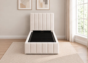 Heavy Duty Single Ottoman Bed with Reinforced Tubular Rods | Cream