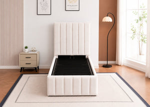 Heavy Duty Single Ottoman Bed with Reinforced Tubular Rods | Cream