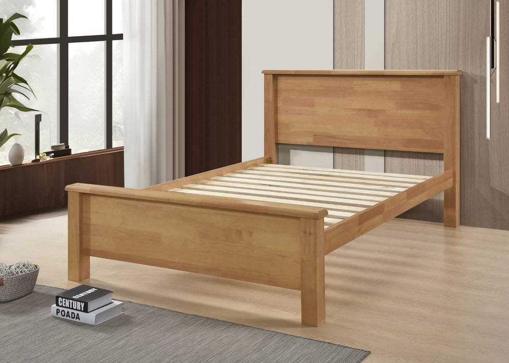 Strong Wooden Bed Frame with Solid Panel Design and Extra Thick 29mm Slats, in Oak Finish