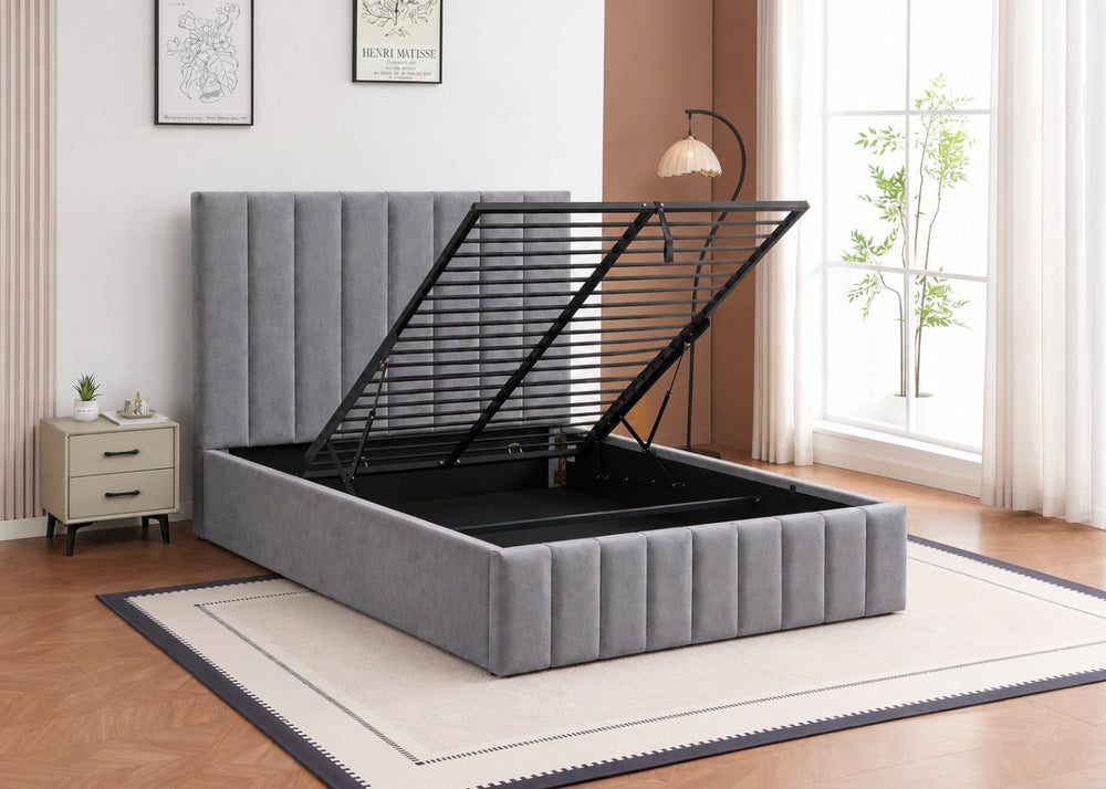 Double Heavy Duty Cream Ottoman Bed with Reinforced Tubular Slats