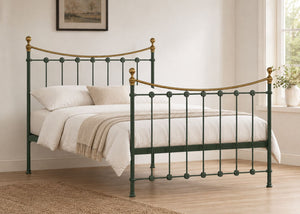 Emily Black Metal Bed with Brass Finials and Swooping Bar