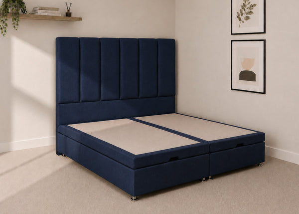 Navy End Lift Ottoman with Iris Floor-Standing Headboard