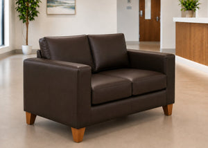 Angled View of Endura 2 Seater Sofa finished in Chocolate Vinyl