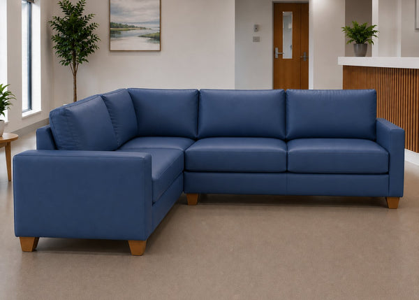 Endura Sofa finished in Blue Vinyl in a 3+1 configuration