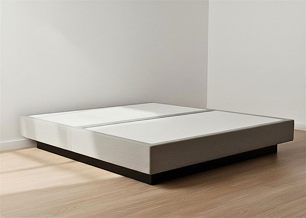 Floating Bed Base in Light Grey Finish, with Hermia Strutted Headboard