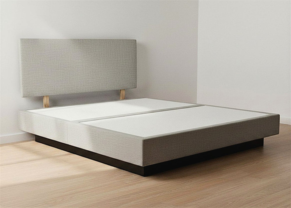 Floating Bed Base in Light Grey Finish, with Hermia Strutted Headboard