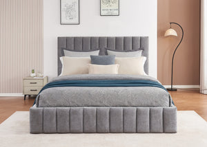 Heavy Duty Grey Ottoman Bed with Vertical Line Headboard and Footboard