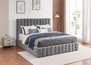 Heavy Duty Grey Ottoman Bed in Chenille Fabric with Bedding