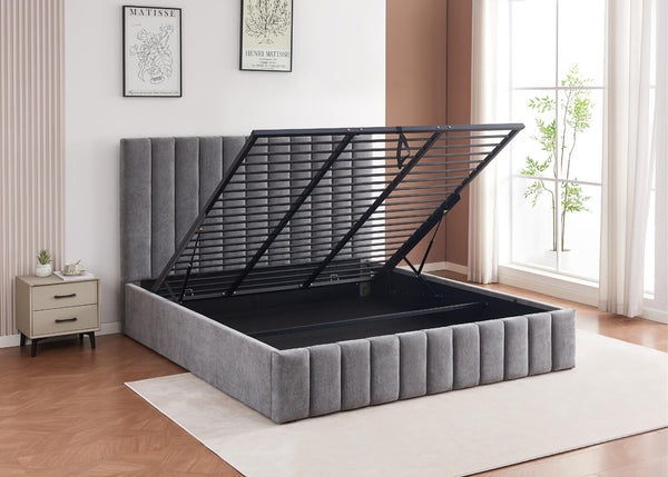 Heavy Duty Grey Ottoman Bed with Reinforced Tubular Slats