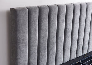 Heavy Duty Grey Ottoman Bed Chenille Headboard with Vertical Lined Pattern