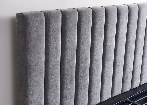 Heavy Duty Grey Ottoman Bed Chenille Headboard with Vertical Lined Pattern